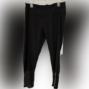 VICTORIA’S SECRET SPORT LEGGINGS Black, pink glitter. Sz Lg EXCELLENT CONDITION